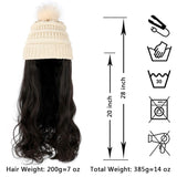 XBwig Beanie Hat With Hair Wigs For Women 20 inch Long Curly Wavy Synthetic Detachable Wig Warm Soft Ski Knitted Winter Cap With Black Pom Pom Dark Brown -Beige Hat