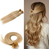 SEGO U Tip Hair Extensions Human Hair Pre Bonded Keratin Fushion Nail Tip Human Hair Extensions 100% Real Remy Hair Silky Straight 100 Strands/Pack 50g 24 Inch #24 Natural Blonde