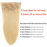 14"Remy Human Hair Clip in Extensions for Women Thick to Ends Bleach Blonde(#613) 6Pieces 70grams/2.45oz