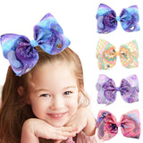 gdy 4 Pcs Large JoJo Multi-colored Siwa Hair Bow, 8 Inch Handmade Grosgrain Ribbon Alligator Clip Hair Accessories for Gift