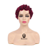 Baruisi Short Curly Nuna Wigs Pixie Wigs for Women Synthetic Finger Wave Hair Wig,Wine Red