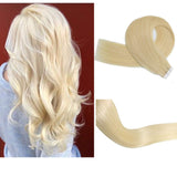 16" 50g Remy Tape in Human Hair Extensions Long Straight Hair 20pcs/pack Seamless Skin Weft Invisible Double Sided Glue in Hair #613 Bleached Blonde