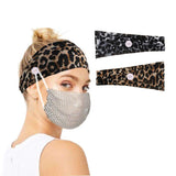 Aaiffey Women Headband with Buttons for Face Masks and Covers, Leopard Print Headbands Vintage Stylish Head Wrap Hair Band Bohemia Hair Accessories 2Pcs