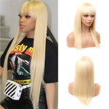Fabeauty Straight Wigs With Bangs Virgin Brazilian None Lace Front Wigs Human Hair Wigs 150% Density Glueless Machine Made Wigs For Black Women (18inch, 613 wig)