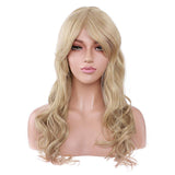 Long Wavy Golden Blonde Wig With Bangs Heat Resistant Sysnthetic Hair Full Wig For Women Lady Natural Cosplay Party