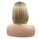 Karissa Hair Short Bob Lace Front Wigs for Women Ombre Blonde Side Part Heat Resistant Synthetic Lace Front Wig Dark Root Blonde Short Haircut Hand Tied Replacement Full Wig