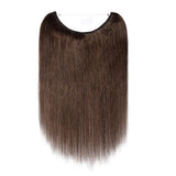 24 Inches Hidden Crown Human Hair Extensions One piece Secret Fish Line Wire In Hairpiece With Transparent Invisible Rubber Band Long Straight No Clips No Glue For Women #4 Medium Brown 80g