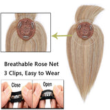 100% Real Human Hair Topper with Bangs Mono Base Crown Topper Hair Piece Clip in on Hair Toppers for Women with Hair Loss Thinning Grey Hair 10 Inch 12P613# Golden Brown&Bleach Blonde
