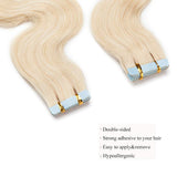 Tape in Hair Extensions 100% Remy Human Hair Tape on 12''-24'' Double Side Tape Seamless Skin Weft Long Straight 20pcs 50g Wavy #60 Platinum Blonde 20 Inch