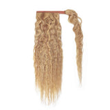 20 Inches Wrap Around Human Hair Ponytail Extensions 100% Remy Human Hair Long Corn Wave Curly With Comb Clip in One Piece Pony Tail Extensions For Lady Women #18P613 Ash Blonde&Bleach Blonde 20'' 95g