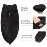 24" Jet Black Hair Extensions Clip in Human Hair Double Weft 100% Real Human Hair Remy Brazilian Straight Clip on Human Hair Extensions Soft Silky Grade 8A 8Pieces/Lot 120g 20Clip for Women