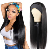 Straight Headband Wig Human Hair Wigs for Black Women Glueless None Lace Front Wigs Headband Half Wig Human Hair 10A Brazilian Virgin Hair Machine Made Headband Wig 150% Density 20 Inch
