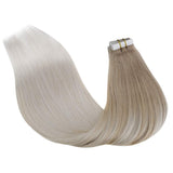 LaaVoo 22” Tape in Human Hair Extensions Blonde Balayage Skin Weft Natural Hair Extensions Tape in Blonde Straight Tape on Blonde Hair Extensions Invisible Ash Blonde Balayage Light Blonde 20pcs/50g