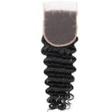 Misoun Hair Free Part Lace Closure 4x4 Deep Wave Brazilian Virgin Human Hair 130% Density Lace Closure Natural Color Hair(14 Inch, 35g)