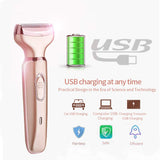 2 in 1 Women's Rechargeable Trimmer Electric Hair Shaver Ladies Cordless Razor Painless Hair Removal Wet & Dry Trimmer for Bikini