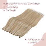 LaaVoo 18" Adjustable Invisible Wire Highlight Halo Human Hair Extensions Ash Blonde Mixed Light Blonde Halo Remy Hair Extensions 80 Grams 10.5inch Width