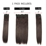 20” Long Clip In On Hair Extension 3 Pcs 8 Clips 3/4 Full Head Real Thick Hairpiece Clip In Curly Straight Synthetic Heat Resistant Hair 190g(20"straight,dark brown)