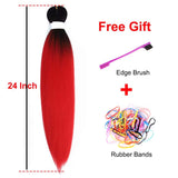 Pre Stretched Braiding Hair Ombre Red Easy Braid Synthetic Braiding Hair Extension 24 Inch Crochet Braids Hair 3 Packs By Leticia