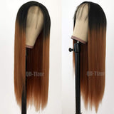 QD-Tizer Ombre Ginger Color Sliky Straight Hair Wigs with Baby Hair Heat Resistant Synthetic Lace Front Wigs for Fashion Women 24 inch