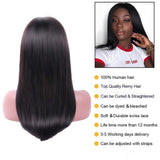 4x4 Lace Front Wigs Human Hair Unprocessed Brazilian Straight Virgin Human Hair Pre Plucked Hairline With Baby Hair for Women 150% Density with Natural Black Color 16 Inch.