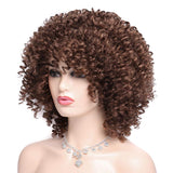Forfeels Afro Wig with bangs for Black Women Short Kinky Curly Brown Shoulder Length Synthetic Full Wigs for Daily Use with Wig Cap