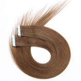 40 Pieces Rooted Tape in Hair Extensions Human Hair Straight Seamless Skin Weft Invisible Double Sided Tape 80g 12''/12inch #6 Light Brown+ 20pcs Free Tapes