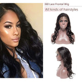 360 Lace Frontal Wig Brazilian Virgin Human Hair Body Wave Wigs 130% Density Pre Plucked Hairline with Baby Hair Bleached Knots Natural Black for Black Women (14 inches)