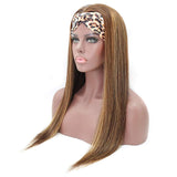 DH Roll over image to zoom in HeadBand Wig Highlight #4/27 Colored Straight Human Hair Wigs for Black Women Glueless None Lace Front Wigs With Headband Attached Ice Silk Headband Half Wig For Beginners 150% Density (20inch)