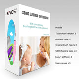 Family Toothbrush Sets, KIVOS USB Rechargeable Electric Toothbrush, Sonic Toothbrush with Portable Travel Case , Waterproof, 6 Hours Charge Minimum 30 Days Use, Dupont BristlesToothbrush Brush Heads