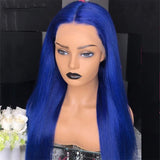 Blue Lace Front Wigs Long Straight Hair Wig Glueless Heat Resistant Fiber Hair Purple Drak Blue Synthetic Lace Front Wigs for Fashion Women (BLUE)