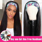 Headband Wig Human Hair Straight Human Hair Wigs for Black Women Glueless None Lace Front Wigs with Headbands Machine Made Brazilian Human Hair Wig 150% Density 18inch