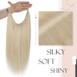 Runature Real Hair Extensions Halo Hair 16 Inch 80G Per Set Color 60 Platinum Blonde Remy Human Hair Extensions Natural Wire Hair Extensions