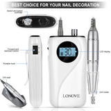 Electric Acrylic Nail Drill Machine - LONOVE Upgraded 30000rpm High Speed Rechargeable Efile Nail Drill Kit Set for Acrylic Gel Nails, Professional Electric Grinder Tool for Salon Use or Home DIY