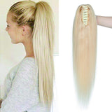 SEGO Jaw/Claw Clip Ponytail Extension Human Hair Clip in Ponytail Hair Extensions Pony Tails Hair Extensions 100% Real Remy Hair Long Straight For Women #613 Bleach Blonde 18 Inch 115g