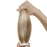 LaaVoo Tape in Hair Extensions Human Hair Highlight Blonde Seamless Soft Tape in Real Hair Extensions Golden Brown Highlight Light Blonde Tape on Blonde Hair Extensions Double Sided 20Pcs 50g 14”