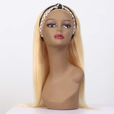 Dorabeauty Headband Wigs #613 Blonde Straight Human Hair Wigs With Scarf 150% Density Glueless Brazilian None Lace Wigs For Black Women(12 Inch)