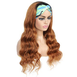 1B/30 Brown Body Wave Human Hair Headband Wig 1 Piece, Ombre Blonde Brazilian Virgin Hair Dark Root with None Lace Front Wigs for Black Women (16", 1B/30, Body)
