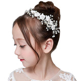 Campsis Cute Princess Wedding Headpiece White Flower Headband Pearl Wedding Hair Accessories for Girl and Women Bridal Wedding Tiaras for Flower Girl and Bridal.