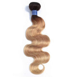 1b/27 Mink Brazilian Body Wave Ombre Hair Bundles Honey Blonde Ombre Human Hair Bundles 100gram Unprocessed Brazilian Wavy Virgin Hair Weave Ombre 2 Tone Dark to Root Machine Double Drawn Weft(12inch)