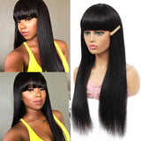VRVOGUE 24 Inch Straight Brazilian Human Hair Wig with Bangs 130% Density None Lace Front Wigs Glueless Full Machine Made Virgin Human Hair Wigs with Bangs for Black Women Natural Color