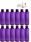 2 Ounce Cosmo Round Bottles, PET Plastic Empty Refillable BPA-Free, with Natural Red Tip Yorker Squeeze Spout Caps (Pack of 12) (Purple)