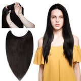 Thick Hidden Invisible Crown Human Hair Extension One Piece Secret Miracle Wire in Hairpieces No Clip No Tape in Remy Hair Translucent Fish Line Headband 90g 16''/16inch #1B Natural Black