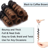 3 Packs Synthetic Jumpy Wand Curl Crochet Braids Hair Jamaican Bouncy Twist Hair 10 inch Toni Curl Crochet Hair Extensions Saniya Curly For Black Women 20 Roots/Pack(3 packs,Black to Coffee Brown)