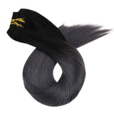 Ugeat Human Hair Clip in Extensions 18inch Hair Extensions Clip in Human Hair 7PCS Ombre Off Black to Silver Color Human Hair Clip in Extensions Remy Human Hair Extensions Clip in