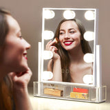 Makeup Vanity Mirror with Lights, Large Lighted Hollywood Make Up Mirror with 2 Storage Boxes for Dressing Room, Detachable 10X Magnification Mirror Touch Screen 9 Dimmable Bulbs 360° Rotation(White)