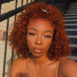 YMS Orange Red Human Hair Lace Front Wigs 150% Density Short Bob Human Hair Wigs for Women T Part Lace Front Wigs Human Hair Pre Plucked(10 inch,Orange Red)