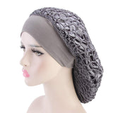 EPIEUREKA Elastic Wide Band Net Night Sleep Cap Hat Crocheted Slouchy Beanie Double Layered Snood Bonnet (One Size, Grey)