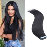 SEGO Tape In Hair Extensions Human Hair Glue In Real Extensions Skin Weft Remy Human Hair Extensions Straight Invisible Seamless Double Side Tape 40 Pieces Jet Black 24inch (100gram)