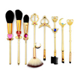 KUASU Sailor Moon Makeup Brush Set w/Pouch - Rose Gold Cosmetic Brushes With Sailor Moon Gems (JIN193)