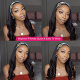 Headband Wig 9A Human Hair None Lace Front Body Wave Wigs Natural Color Glueless Headband Wig for Black Machine Made Brazilian Virgin Hair 150% Density for Black Women